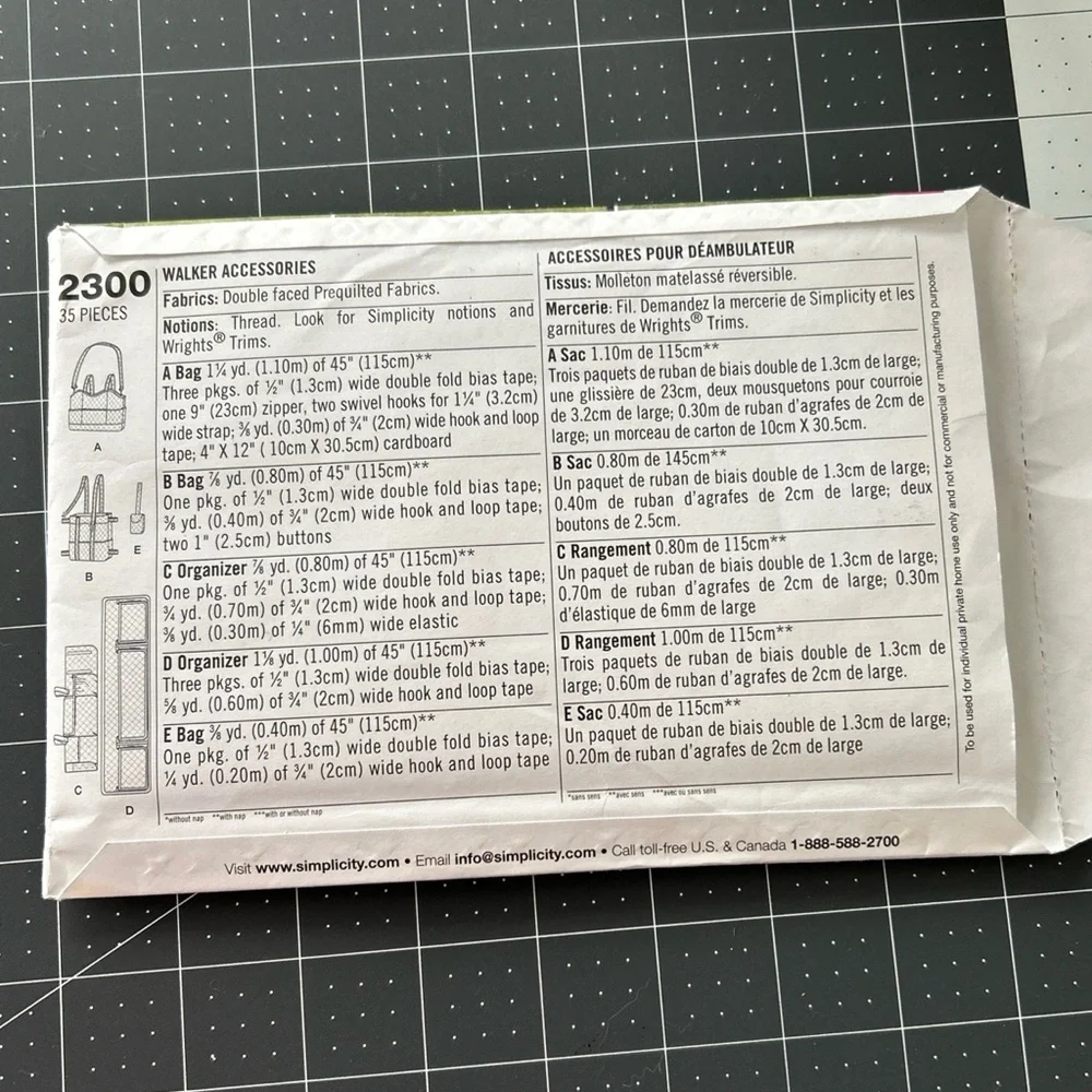 SIMPLICITY UNCUT Sewing Pattern 2300  Walker Caddy Storage Bags Organizer - Picture 5 of 6
